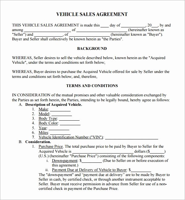 Car Sale Contract Template Elegant Sales Agreement 6 Free Pdf Doc Download