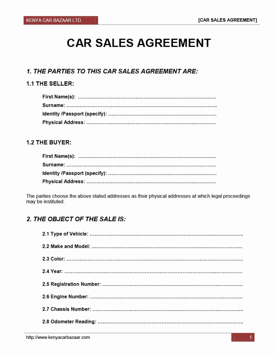 Car Sale Contract Template Fresh 42 Printable Vehicle Purchase Agreement Templates
