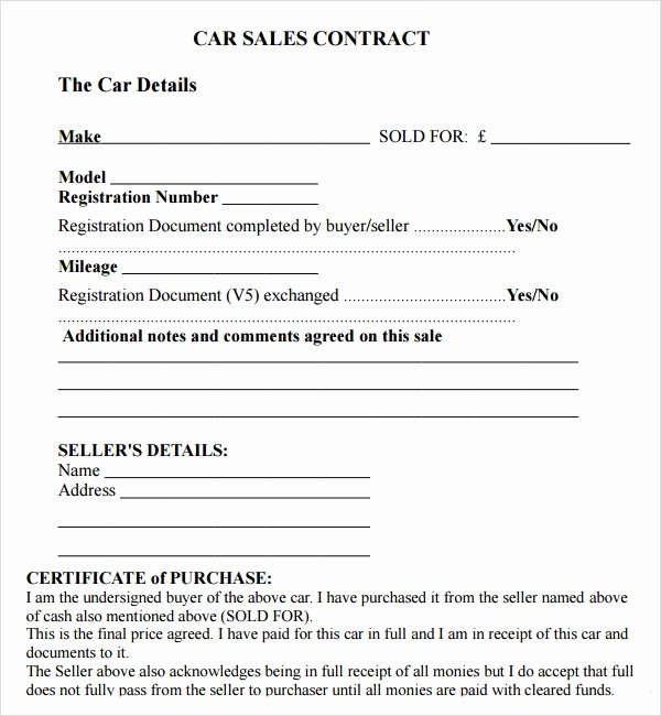 Car Sale Contract Template Fresh Sales Agreement Template