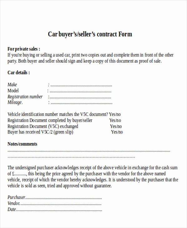 Car Sale Contract Template Inspirational Sample Used Car Sale Contract 7 Examples In Word Pdf
