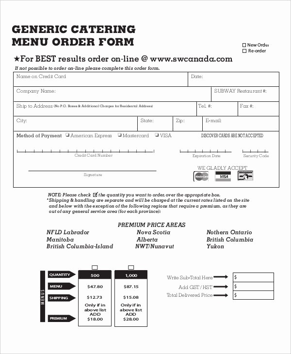 Catering order form Template Fresh 16 Catering order forms Ms Word Numbers Pages