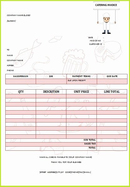 Catering order form Template Fresh Free Catering Invoice Template