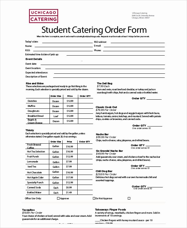 Catering order form Template Fresh Sample Catering order form 11 Examples In Word Pdf