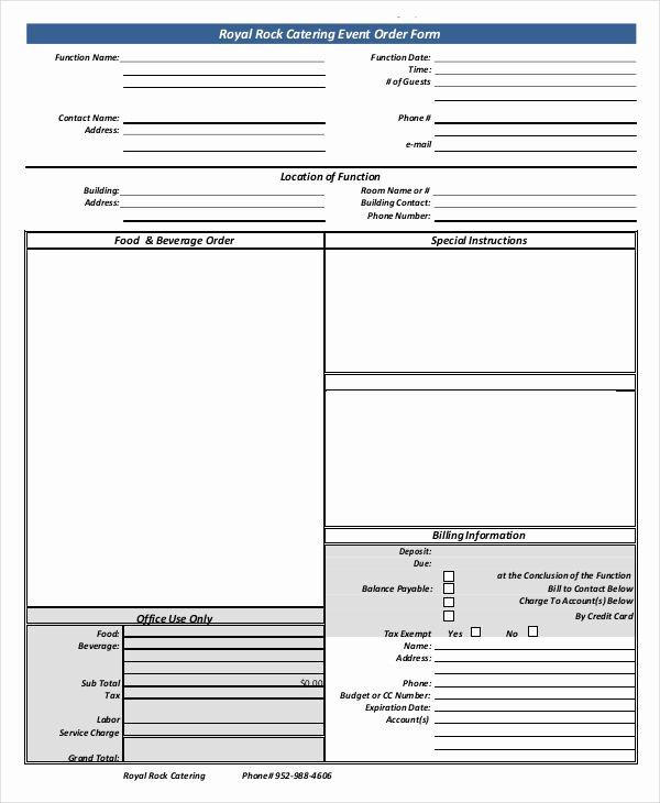 Catering order form Template Lovely 16 Catering order forms Ms Word Numbers Pages