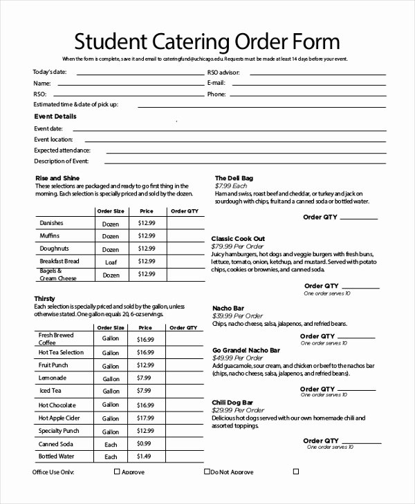 Catering order form Template New Catering order form – Emmamcintyrephotography