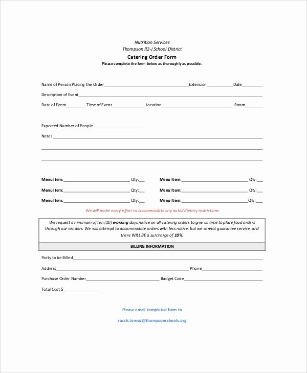 Catering order form Template New Sample Catering order form 11 Examples In Word Pdf