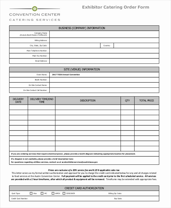 Catering order form Template Unique 16 Catering order forms Ms Word Numbers Pages