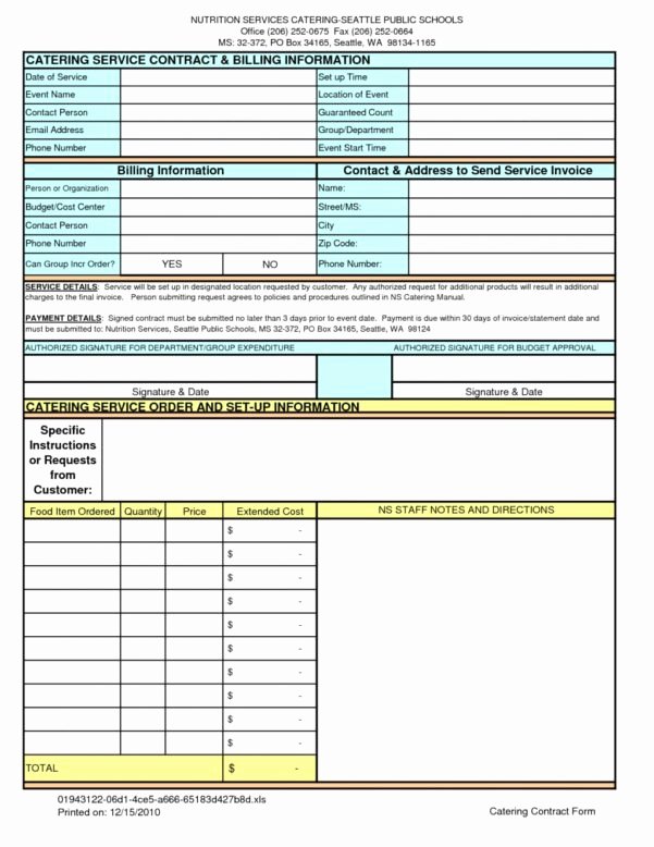 Catering order form Template Unique Catering Service Invoice Spreadsheet Templates for Busines