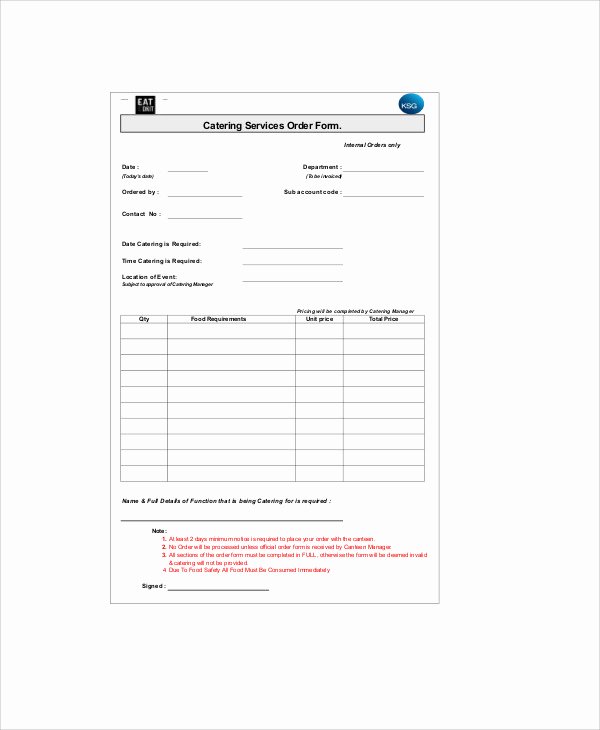 Catering order form Template Unique Sample Catering order form 11 Examples In Word Pdf