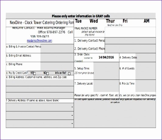 Catering order form Template Word Awesome 8 Sales order form Template Excel Exceltemplates