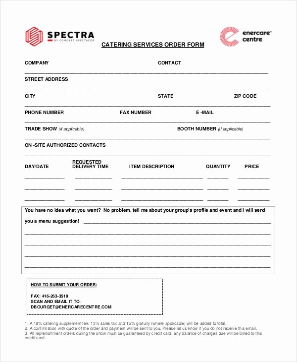 Catering order form Template Word Elegant 16 Catering order forms Ms Word Numbers Pages