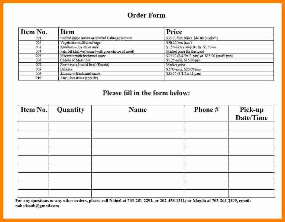 Catering order form Template Word Inspirational 6 Food order form Template