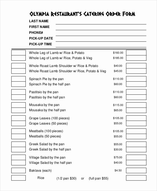 Catering order form Template Word Lovely 16 Catering order forms Ms Word Numbers Pages