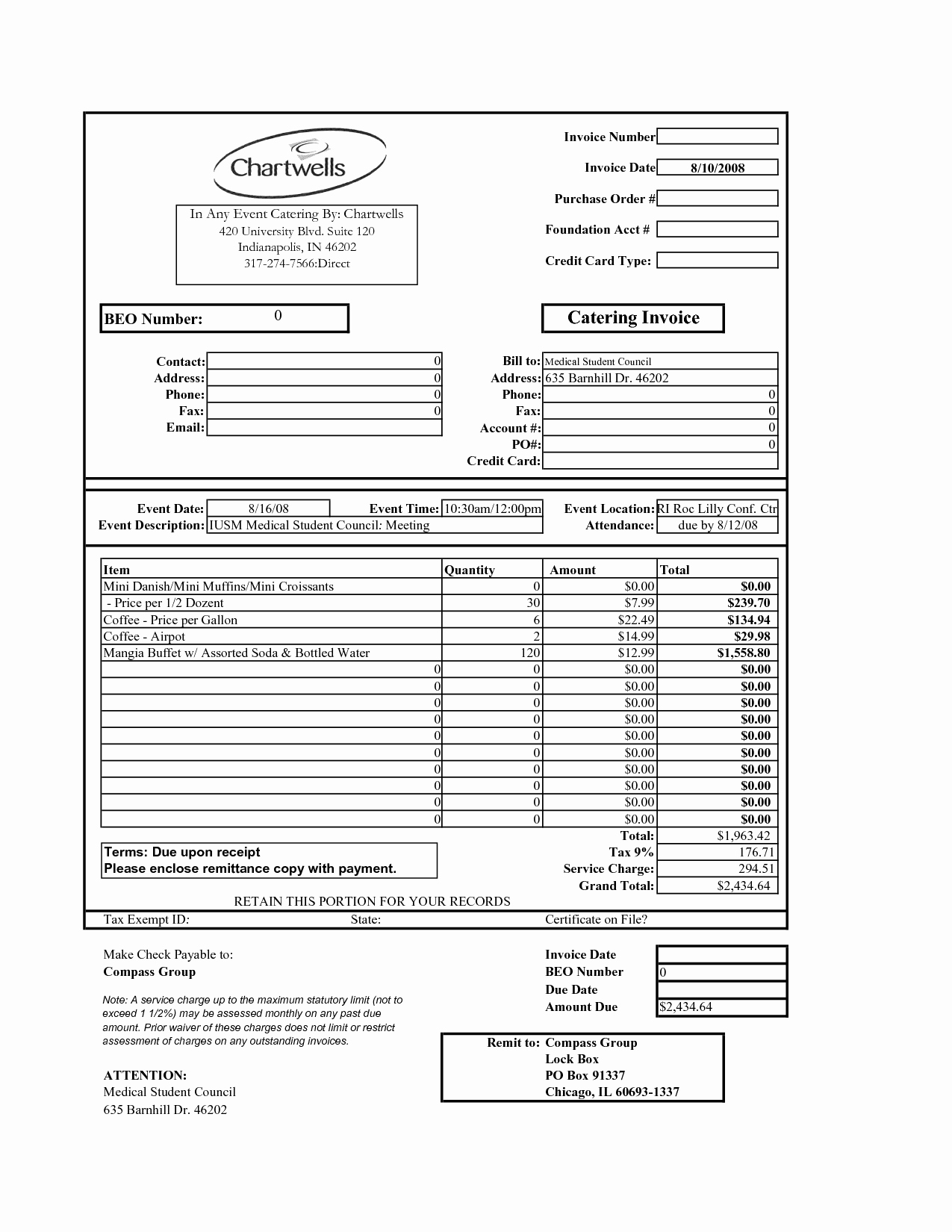 Catering order forms Template Beautiful Catering Service Invoice Sample Free Catering Invoice