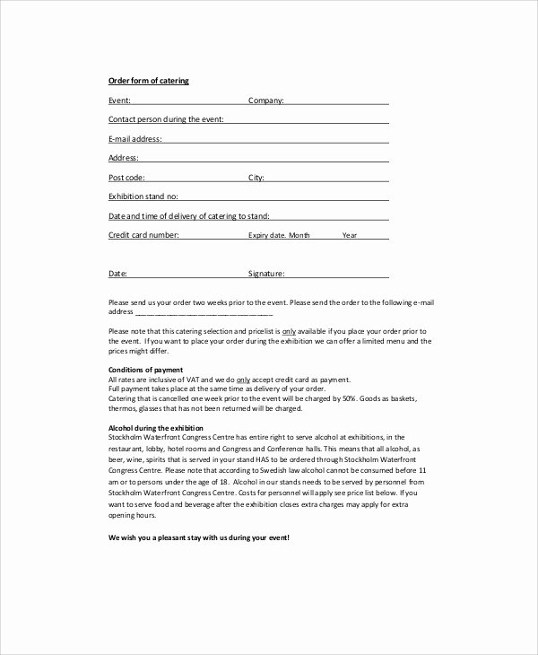 Catering order forms Template Beautiful Sample Catering order form 11 Examples In Word Pdf