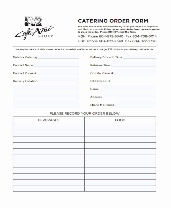 Catering order forms Template Elegant 8 Catering order form Free Sample Example format Download