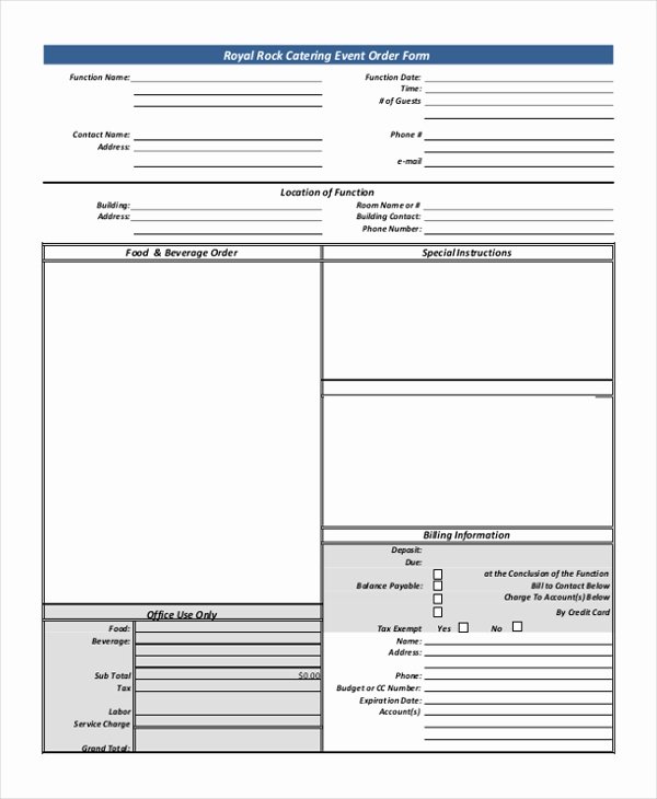 Catering order forms Template Elegant Sample Catering order form 10 Free Documents In Pdf