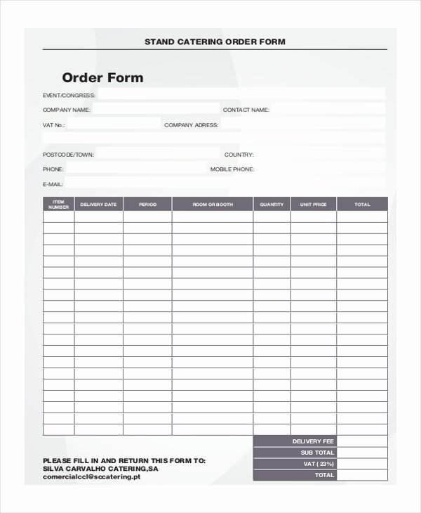 Catering order forms Template Lovely Sample Catering order form 10 Free Documents In Pdf