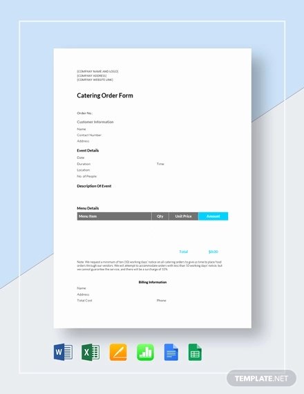 Catering order forms Template New 10 Catering order form Templates Ms Word Numbers