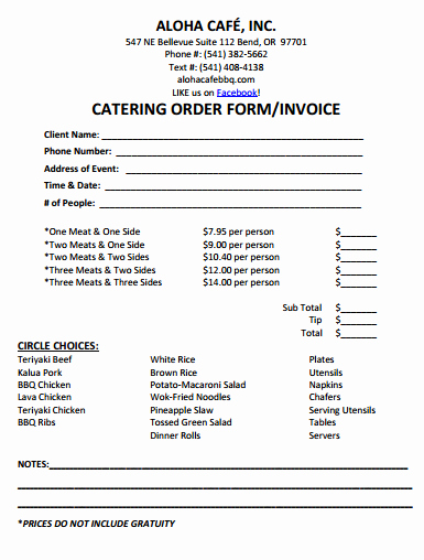 Catering order forms Template Unique Catering Invoice Template 7 In 2019
