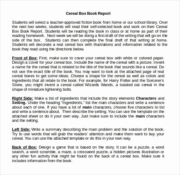Cereal Box Book Report Template Lovely Cereal Box Book Report – 11 Free Samples Examples &amp; formats