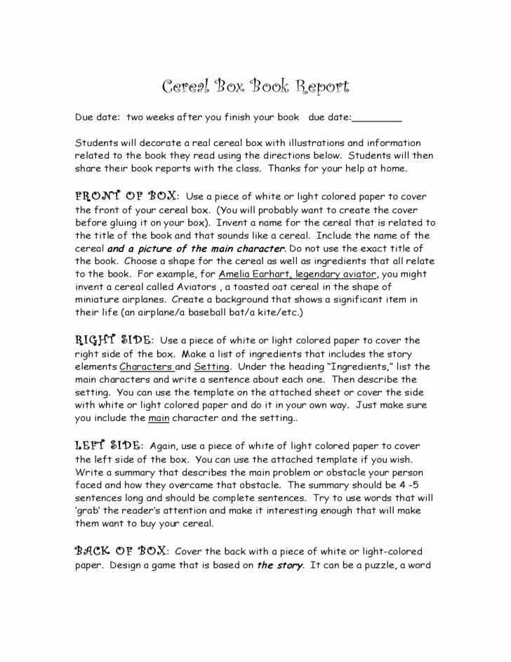 Cereal Box Book Report Template Lovely Simple Cereal Box Book Report Free Download