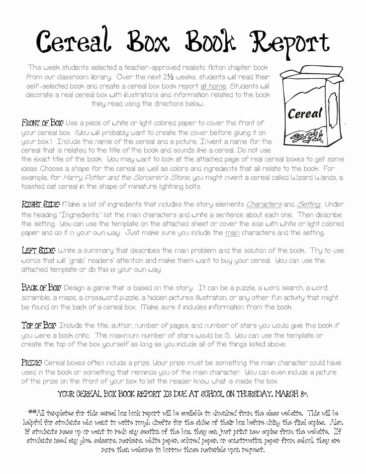 Cereal Box Book Report Template Luxury Cereal Box Book Report Instructions