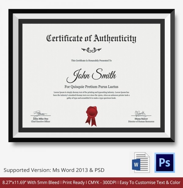 Certificate Of Authenticity Template Free Best Of Certificate Of Authenticity Template 27 Free Word Pdf