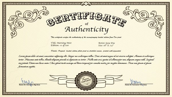 Certificate Of Authenticity Template Free Lovely Certificate Of Authenticity Template 19 Free Word Pdf