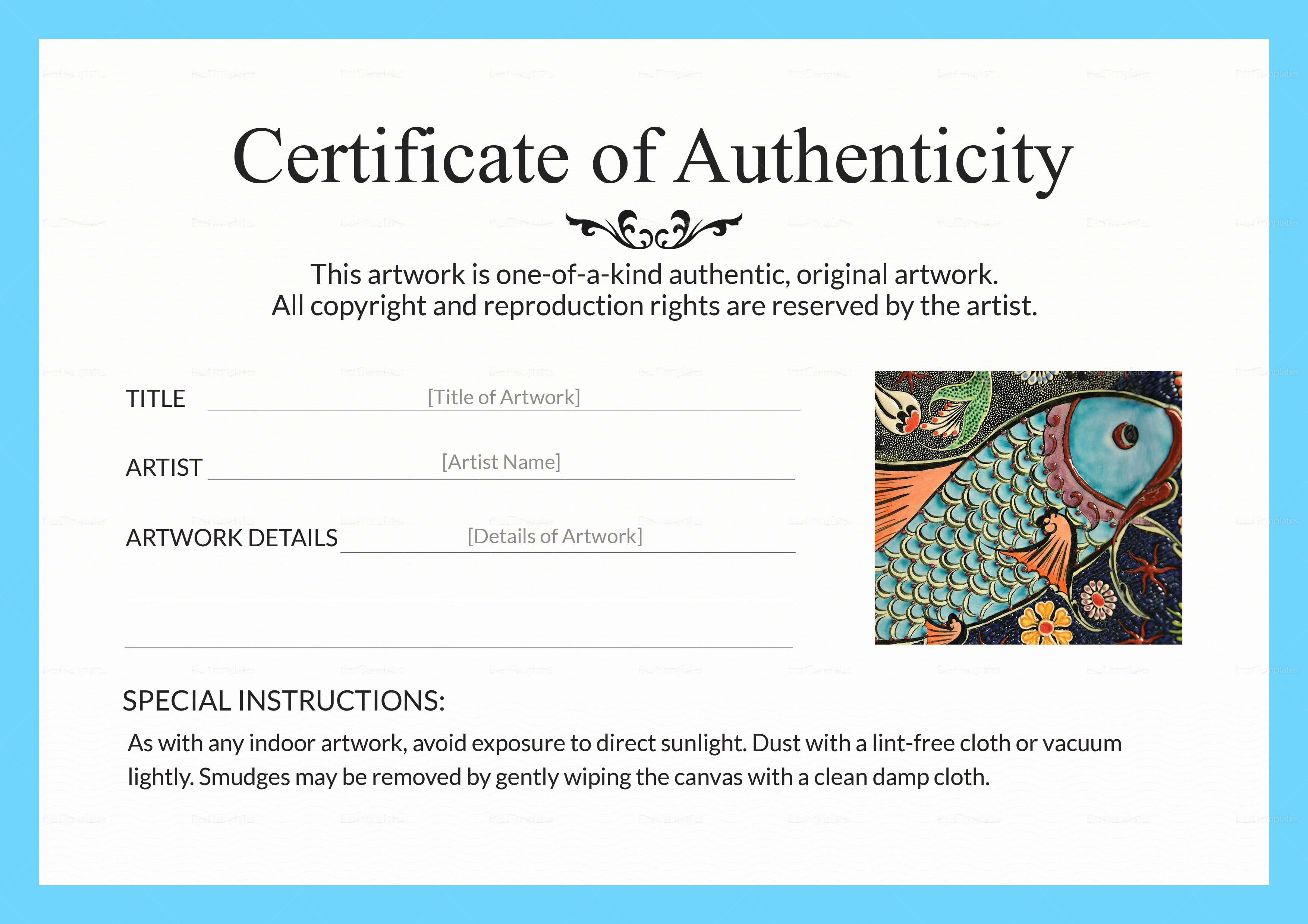 Certificate Of Authenticity Template Free Unique Artwork Authenticity Certificate Design Template In Psd Word