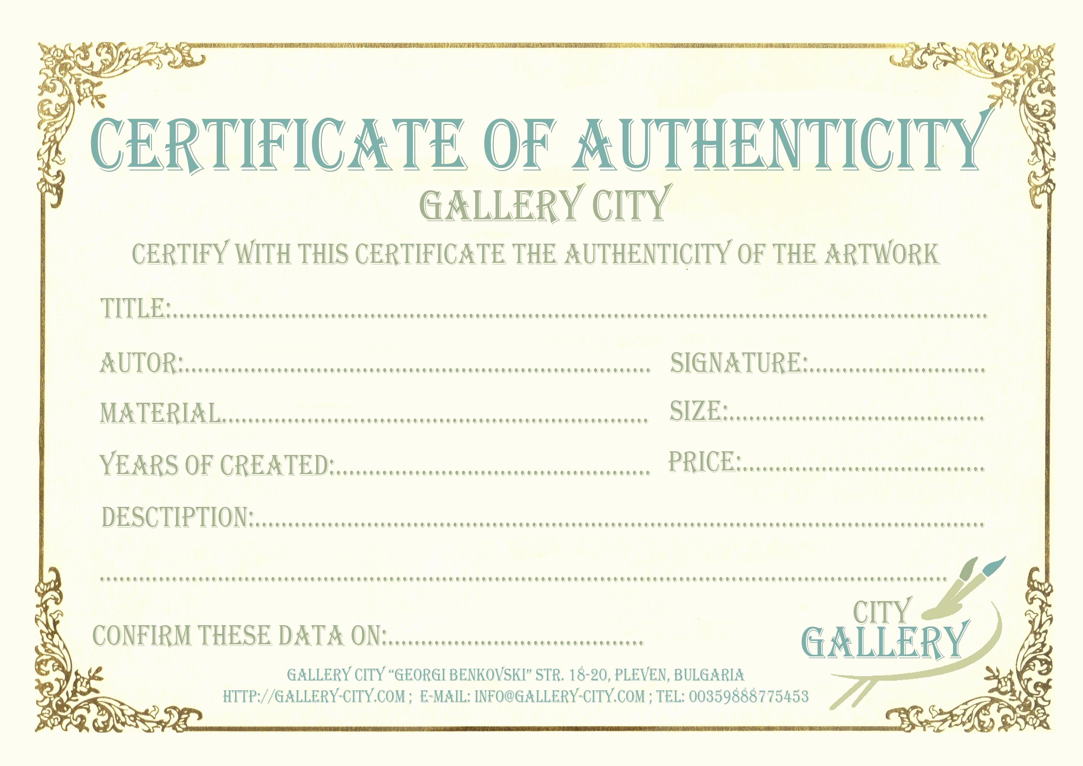 Certificate Of Authenticity Template Free Unique Certificate Authenticity Template Art Authenticity