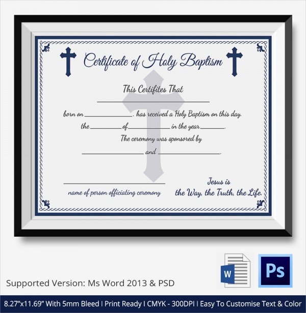 Certificate Of Baptism Template Elegant Sample Baptism Certificate 22 Documents In Pdf Word Psd