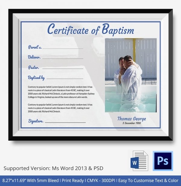 Certificate Of Baptism Template Inspirational Baptism Certificate 12 Free Word Pdf Documents