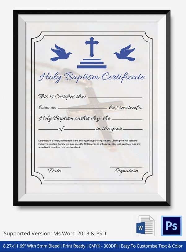 Certificate Of Baptism Template Lovely 18 Sample Baptism Certificate Templates Free Sample