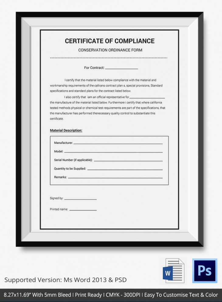 Certificate Of Compliance Template Elegant 13 Certificate Of Pliance Psd Word Ai Indesign