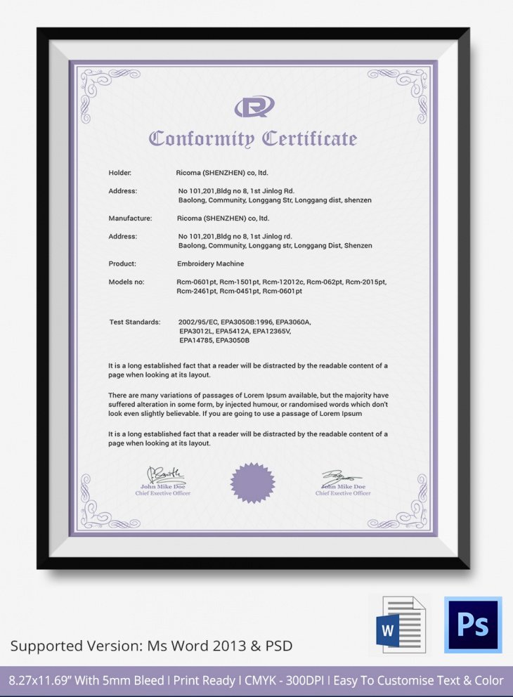 Certificate Of Conformance Template Awesome 12 Conformance Certificates Psd Word Ai Indesign