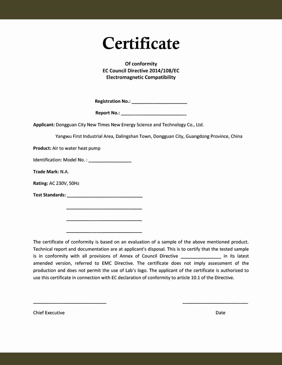 certificate of conformance