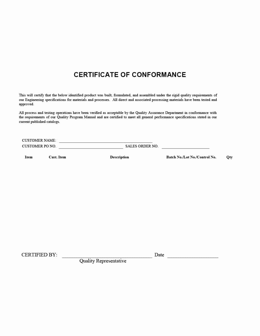Certificate Of Conformance Template Elegant 40 Free Certificate Of Conformance Templates &amp; forms