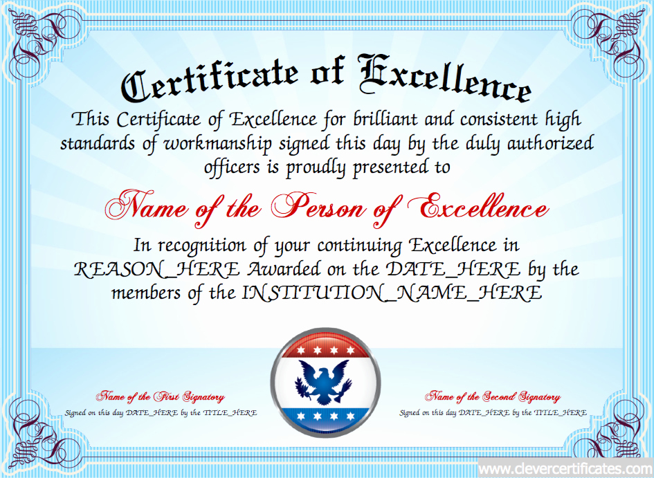 Certificate Of Excellence Template Awesome Certificate Of Excellence Free Certificate Templates for