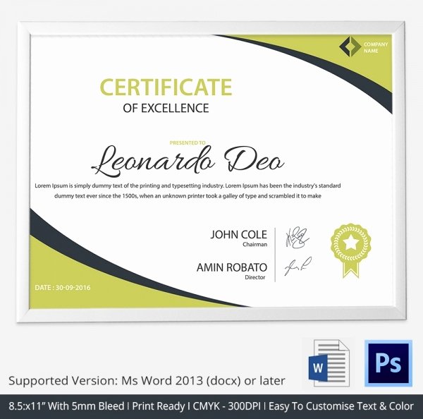 Certificate Of Excellence Template Awesome Word Certificate Template 31 Free Download Samples