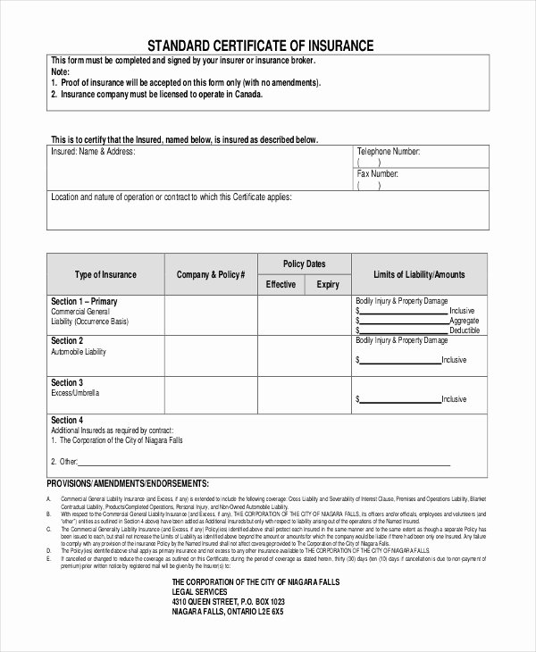 Certificate Of Insurance Template New Certificate Insurance Template