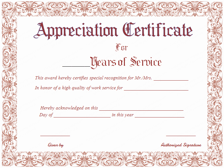 Certificate Of Service Template Best Of Free Printable Appreciation Certificate for Years Of Service