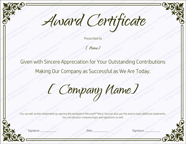 Certificate Of Service Template Lovely 89 Elegant Award Certificates for Business and School events