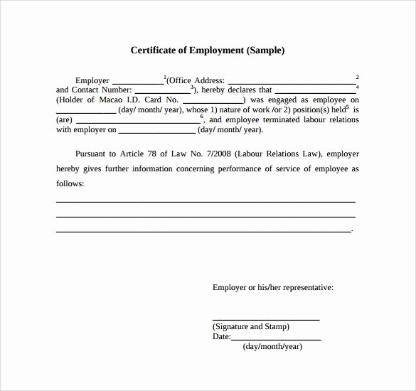 certificate of employment samples