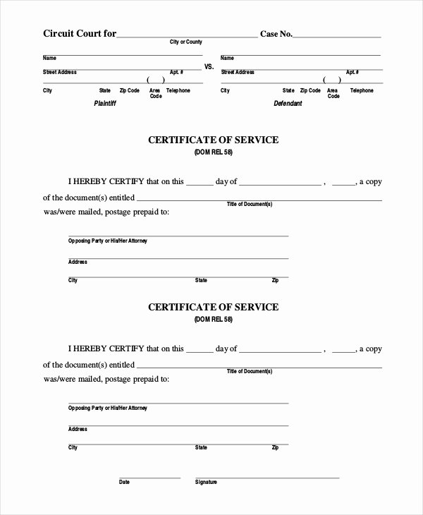 Certificate Of Service Template Luxury Free 15 Sample Certificate Of Service forms
