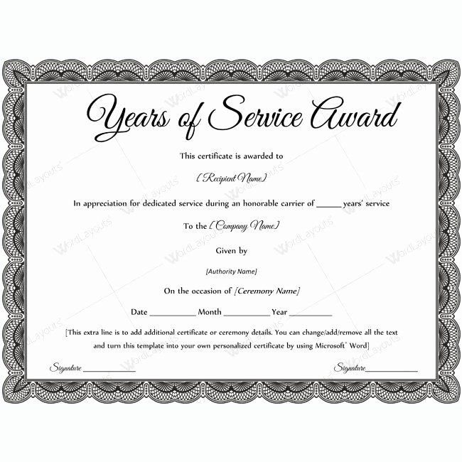 Certificate Of Service Template Luxury Sample Years Service Award Awardcertificate