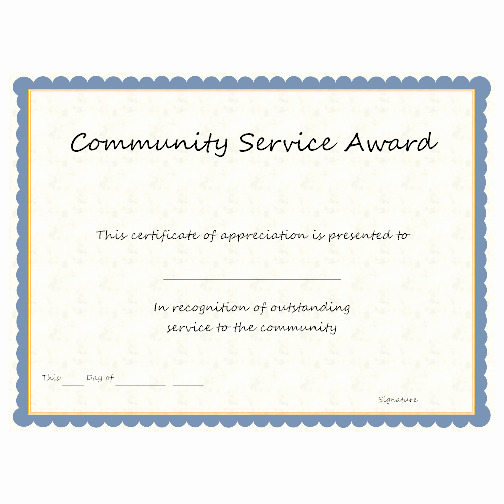 Certificate Of Service Template New Munity Service Award