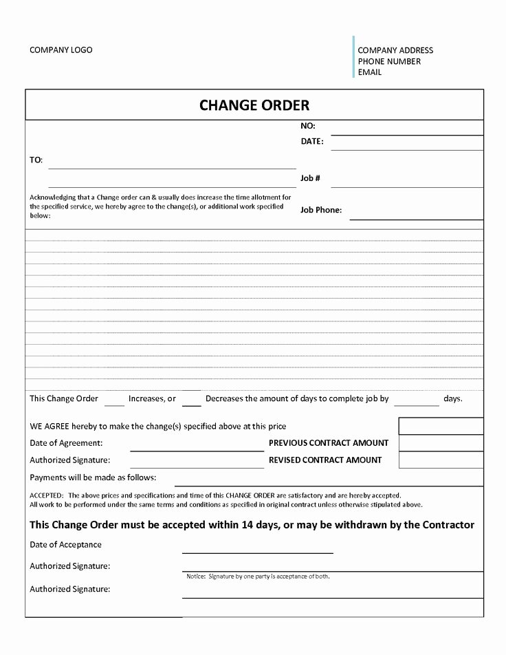 Change order form Template Luxury 3 Construction Change order Templates