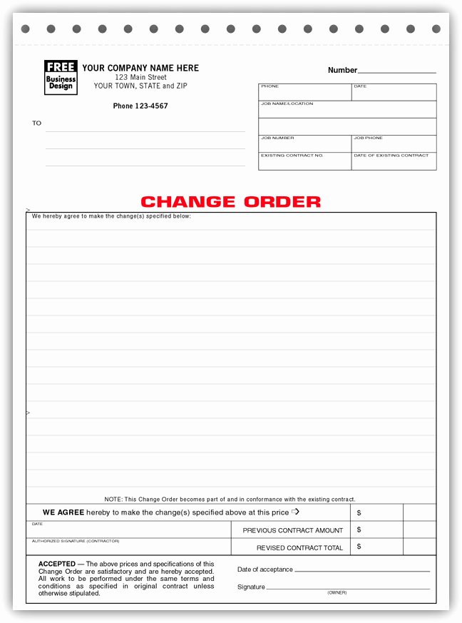 Change order form Template New Change order form