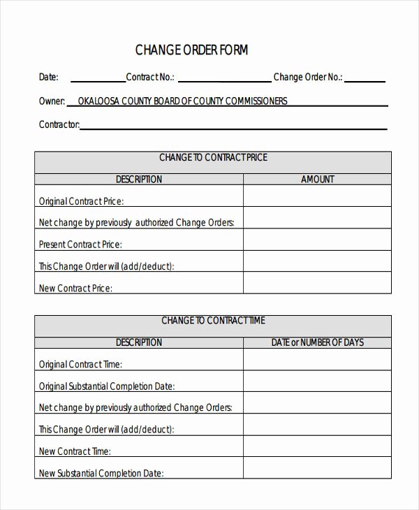 Change order form Template Unique Change order forms 9 Free Word Pdf format Download